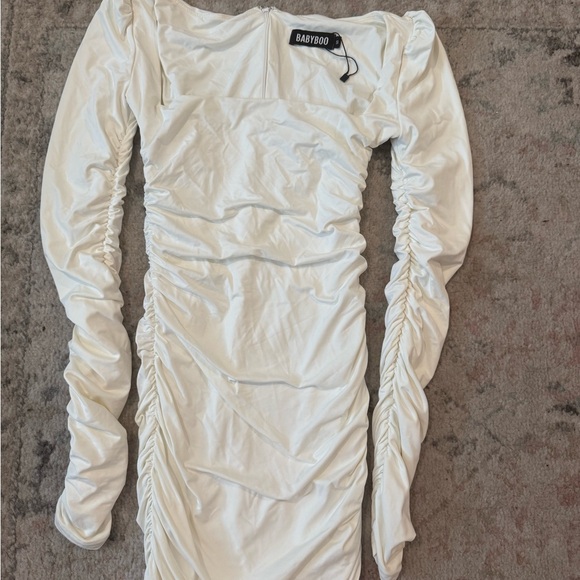 Elegant White Ruched Dress BabyBoo - Picture 3 of 4